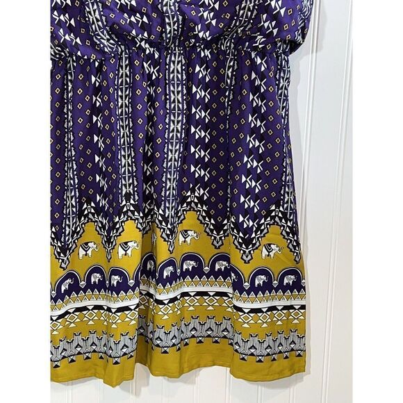 Pink Owl Diamond Print Dress Dress Women’s Large Purple Gold Multi Strap Lined - Picture 3 of 7
